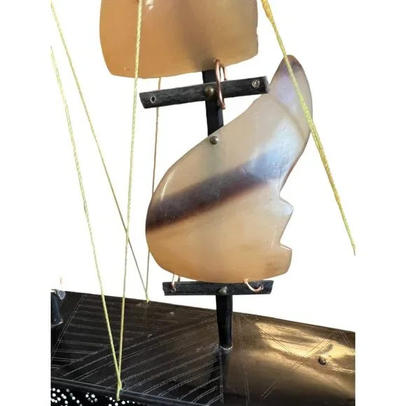 Rare! Large Vtg Bone and Horn Sailboat Hand-Engraved Inlay 17.5" long x 12" tall - Picture 10 of 14